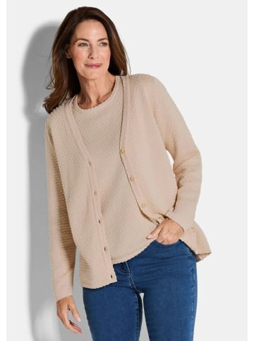 GOLDNER Kurzgröße:  Baumwoll-Feinstrickjacke, Langarm in beige