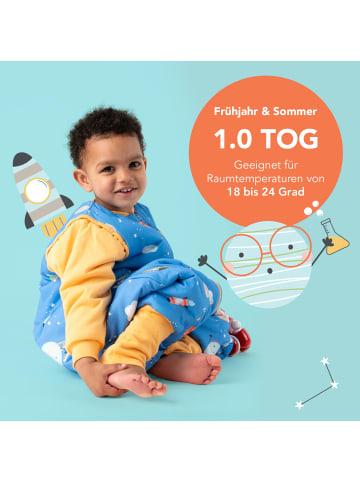 Schlummersack Schlafsack mit Füßen, umklappbaren Bündchen und Ärmeln, 1.0 TOG in Blau-Gelb