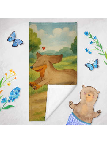 Mr. & Mrs. Panda Duschtuch Hund Dackel Design ohne Spruch in Grau Pastell