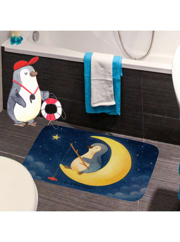 Mr. & Mrs. Panda Badezimmerteppich Pinguin Mond Design ohne Spruch in Weiß