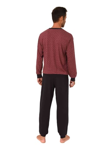 NORMANN Langarm Schlafanzug Pyjama Bündchen Minimalprint in rot