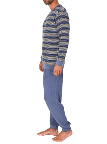 NORMANN Frottee Pyjama Schlafanzug lang Bündchen Streifen - 67737 in gelb