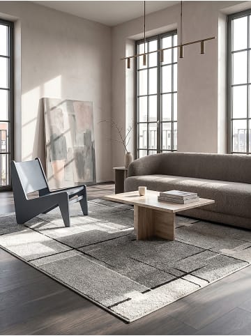 KADIMA DESIGN Teppich Niederflor Patchwork pflegeleicht Wohnzimmer Flur Esszimmer in Grau