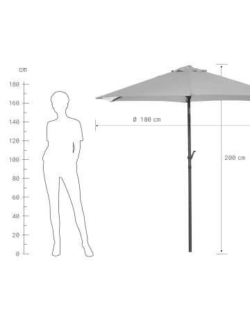 Butlers Sonnenschirm mit Kurbel Ø180cm SIESTA in Hellgrau