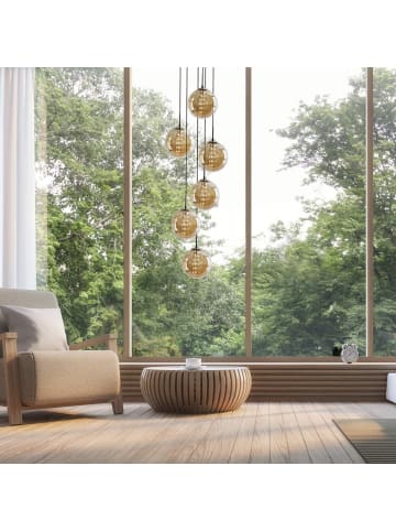ZMH Pendelleuchte 6-flammige G9 in bernstein Glas und Kristall L31cm x H175cm