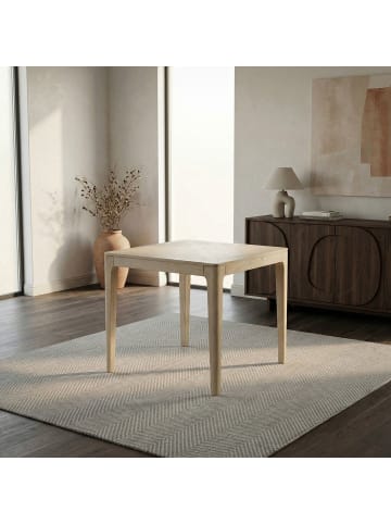 FineBuy Esstisch in Weiß / Mango / 80x80x76