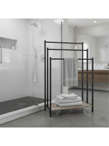 relaxdays Handtuchständer in Natur/ Schwarz - (B)60 x (H)81 x (T)28 cm