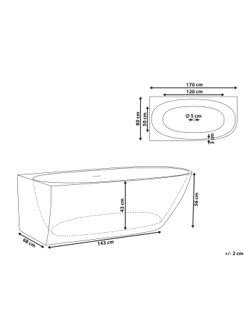 Beliani Eckbadewannen PARNAIBA in Weiß - (W) 80 x (H) 56 x (L) 170 cm