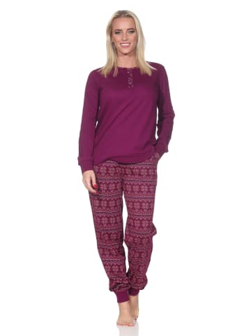NORMANN Langarm Schlafanzug Pyjama Bündchen Ethnolook in beere