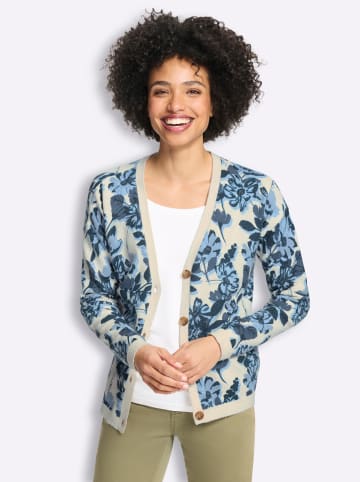 Heine Druckstrickjacke in sand-rauchblau-bedruckt