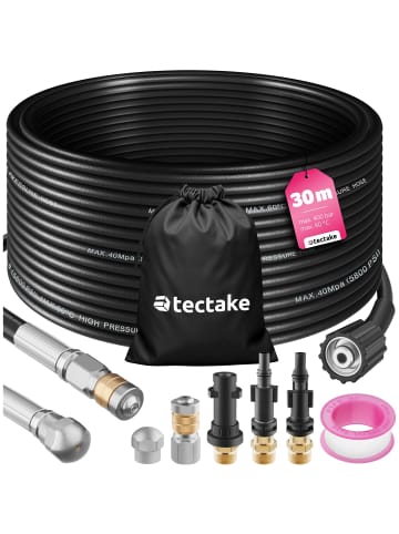 tectake Rohrreinigungsschlauch-Set  inkl. Aufbewahrungsbeutel, schwarz