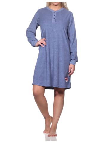 NORMANN Frottee Nachthemd langarm Bündchen - 82088 in blau