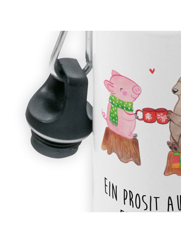 Mr. & Mrs. Panda Trinkflasche Glühschwein Sause mit Spruch in Weiß
