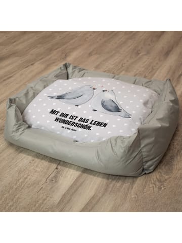 Mr. & Mrs. Panda Hundesofa Turteltauben Liebe mit Spruch in Grau Pastell