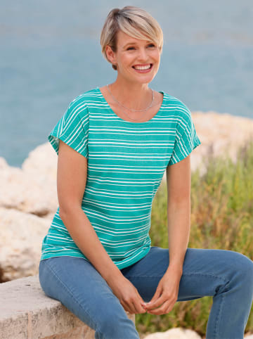 Sieh an! Rundhals-Shirt in smaragd-ecru-geringelt