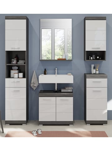 Inn.Furn Badmöbel-Set weiß Hochglanz, grau 5-teilig 164 cm, Badkombination mit 13 Fächern