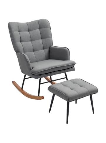 HOMCOM Schaukelstuhl mit Hocker-64L x 89B x 90H cm-Dunkelgrau