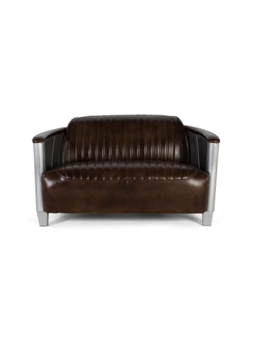 Giner y Colomer Zweisitzer-Sofa mit braunem Lederbezug und antikem Finish in Brown