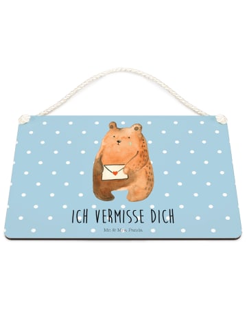 Mr. & Mrs. Panda Wandbild Holz Bär Vermissen mit Spruch in Blau Pastell