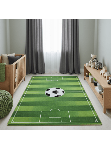 KADIMA DESIGN Kinderteppich Waschbar Fußballfeld TRAUN Strapazierfähig OEKO-TEX