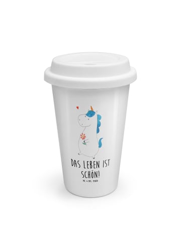 Mr. & Mrs. Panda Thermokaffeebecher Einhorn Spaziergang mit Spruch in Weiß