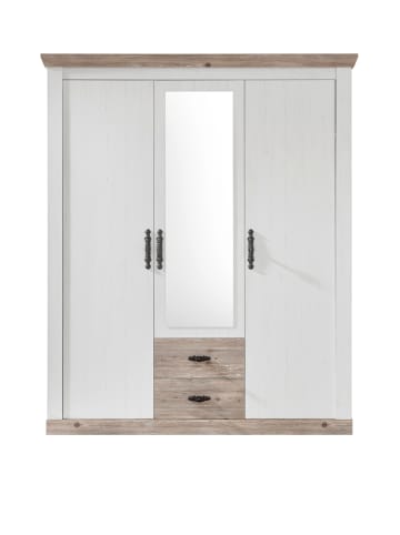 Furn.Design Kleiderschrank Pinie weiß, Oslo Pinie Landhaus, Drehtürenschrank mit Spiegel