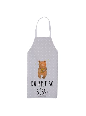 Mr. & Mrs. Panda Küchenschürze Bär Honig mit Spruch in Grau Pastell