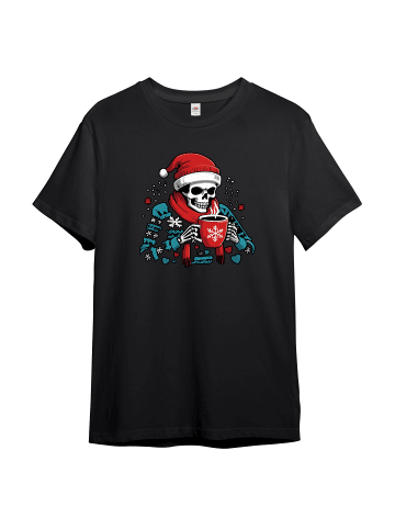 PAULGOS Herren T-Shirt, Skelett mit Kaffee in Schwarz