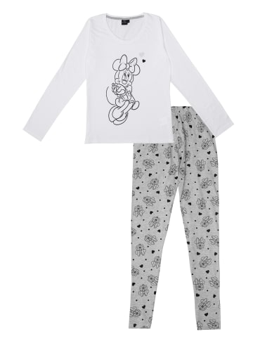United Labels Minnie Mouse Schlafanzug Pyjama Set Langarm Oberteil mit Hose in weiß/grau
