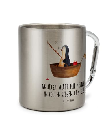 Mr. & Mrs. Panda Tasse Pinguin Angelboot mit Spruch in Silber