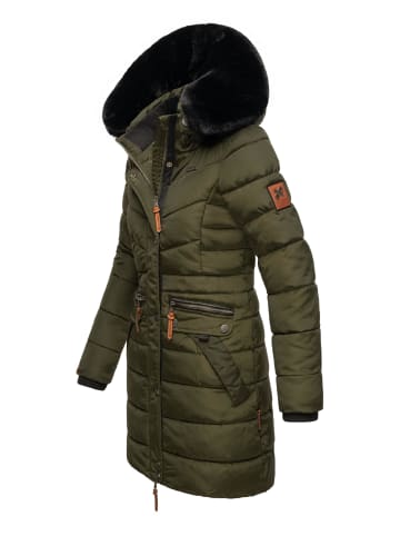 Navahoo Steppmantel Paula in Dark Olive with black fur