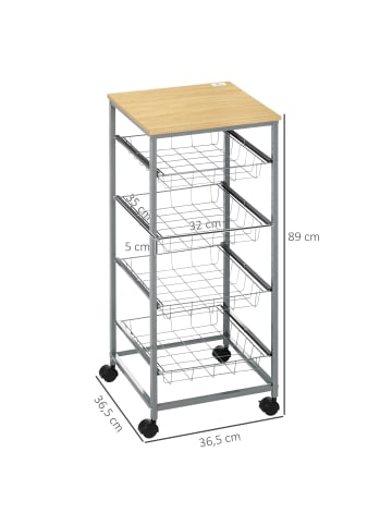 HOMCOM Küchenwagen-L36,5 x B36,5 x H89 cm-Silber
