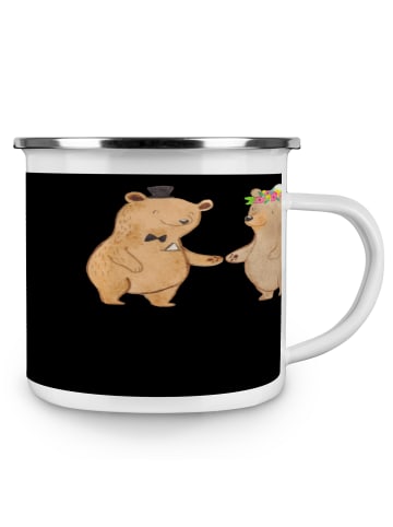 Mr. & Mrs. Panda Emaille Becher Braut Tag mit Spruch in Schwarz