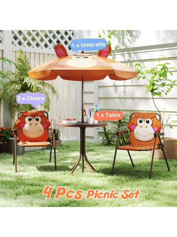 COSTWAY 4 tlg. Sitzgruppe mit Sonnenschirm Kinder Outdoor in Braun