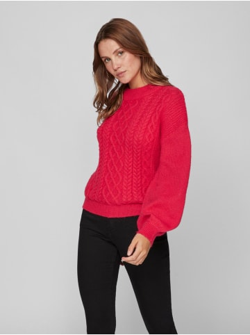 Vila Zopfstrick Pullover mit Ballonärmeln VICHINTI in Rot-3