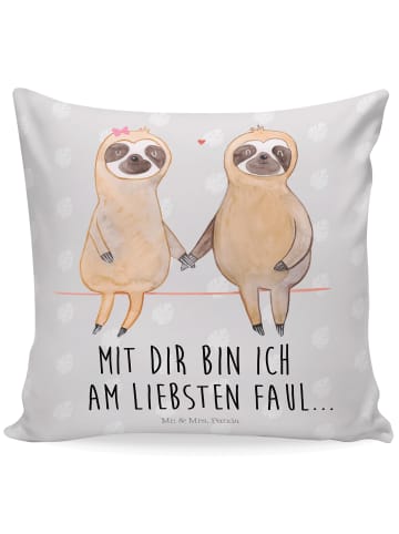 Mr. & Mrs. Panda Kopfkissen Faultier Pärchen mit Spruch in Grau Pastell