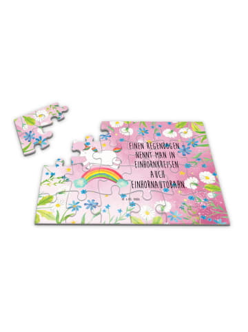 Mr. & Mrs. Panda Puzzle Einhorn Regenbogen mit Spruch in Rot Pastell