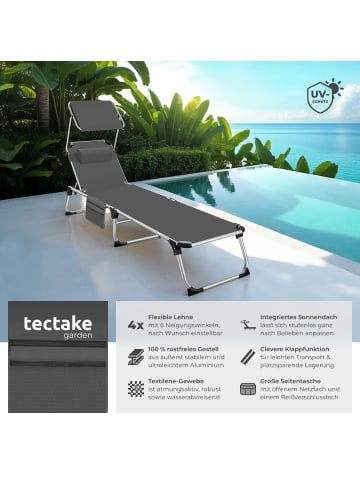tectake klappbare Aluminium Sonnenliege mit Seitentasche, 218 x 60 x 33,5 cm
