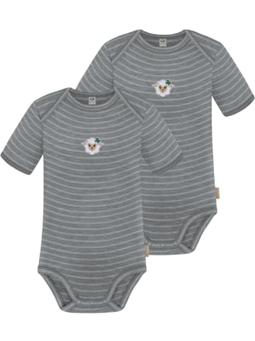 Normani Outdoor Sports 2er Set Baby Merino Body Kurzarm Tauranga in Grau gestreift