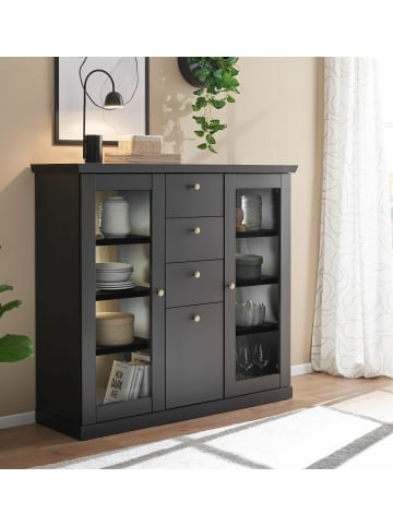 Furn.Design Highboard schwarz matt, Eiche 129 cm, Kommode Landhaus mit Soft-Close
