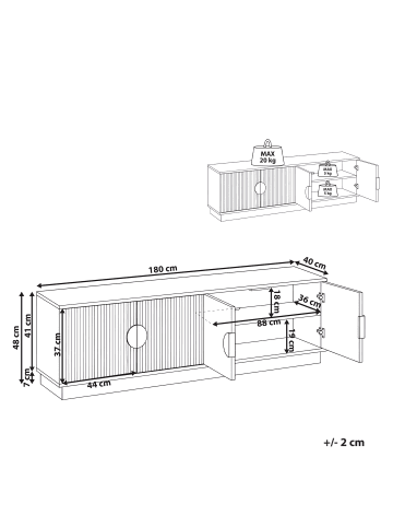 Beliani TV-Schrank NUMURKAH in Braun/Gold - (W) 180 x (H) 48 x (L) 40 cm