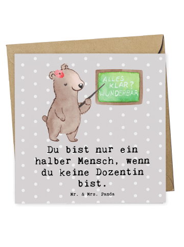 Mr. & Mrs. Panda Deluxe Karte Dozentin Herz mit Spruch in Grau Pastell