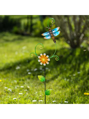 MARELIDA Gartenstecker Blume mit Libelle Deko Gartenspieß H: 62cm in bunt