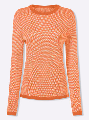 Sieh an! Rundhals-Pullover in papaya-ecru-gemustert