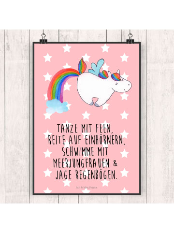 Mr. & Mrs. Panda Poster Einhorn Pegasus mit Spruch in Rot Pastell