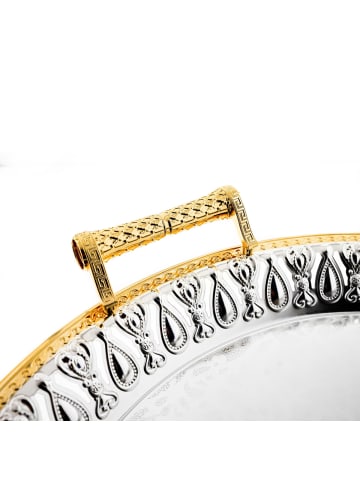 COFI 1453 Gemusterte Serviertabletten aus Edelstahl mit eleganten Griffen in Silber/Gold