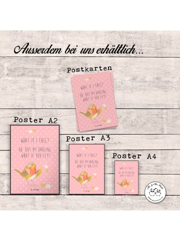 Mr. & Mrs. Panda Wandposter Rotkehlchen Federn mit Spruch in Rot Pastell