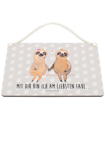Mr. & Mrs. Panda Deko Schild Faultier Pärchen mit Spruch in Grau Pastell