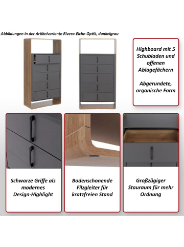 MCW Highboard P43, Wotan-Eiche-Optik, weiß