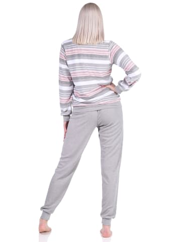 NORMANN Frottee Pyjama langarm Schlafanzug Bündchen Streifen - 69433 in grau